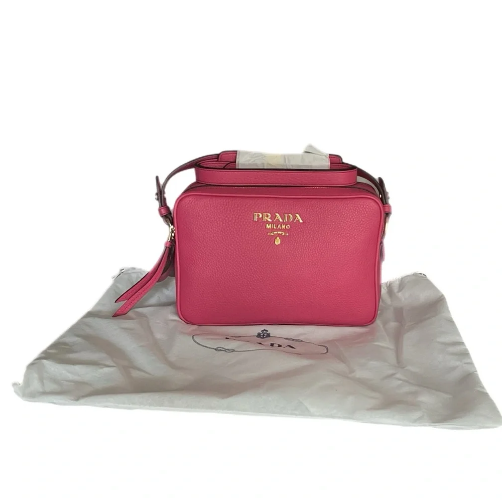 Authentic Prada Peonia Pink Vitello Phenix Leather Double Zip Crossbody …
